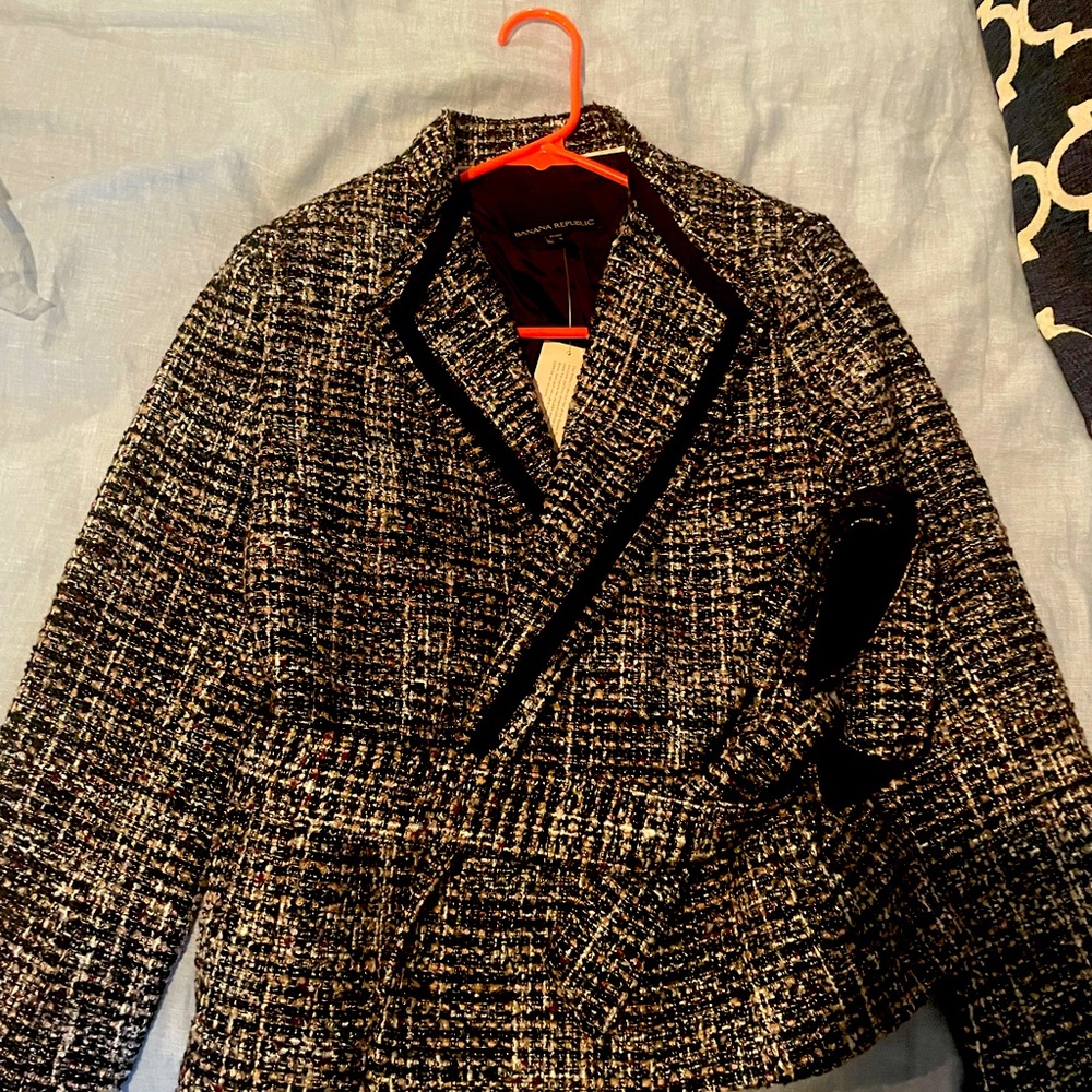 Dress coat; never worn; tweed with white, very light pink, and black